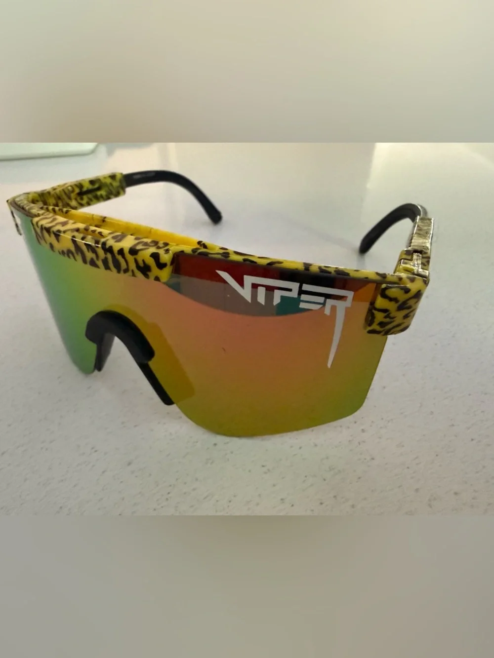Pit Viper Kids Sunglasses Yellow Leopard Frame with Red/Green Mirrored Lens